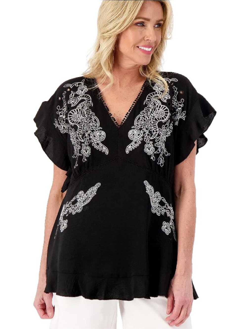 Attitudes by Renee Embroidered Eyelet Top